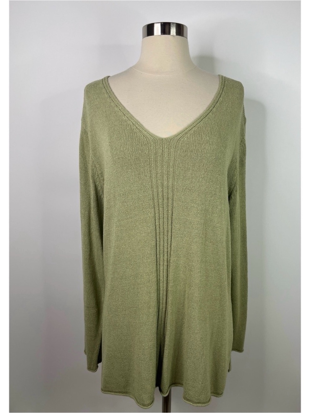 Coldwater Creek Olive Green V-Neck Long Sleeve Knit Top
